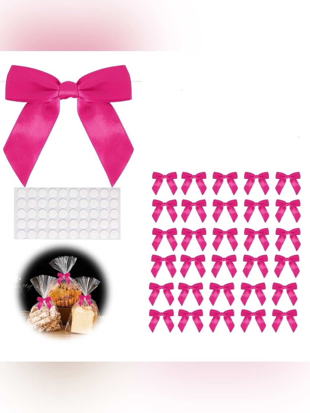 30 Hot Pink Twist Tie Bow, 3.5" Satin Ribbon Pre Tied Hot Pink Treat Bow